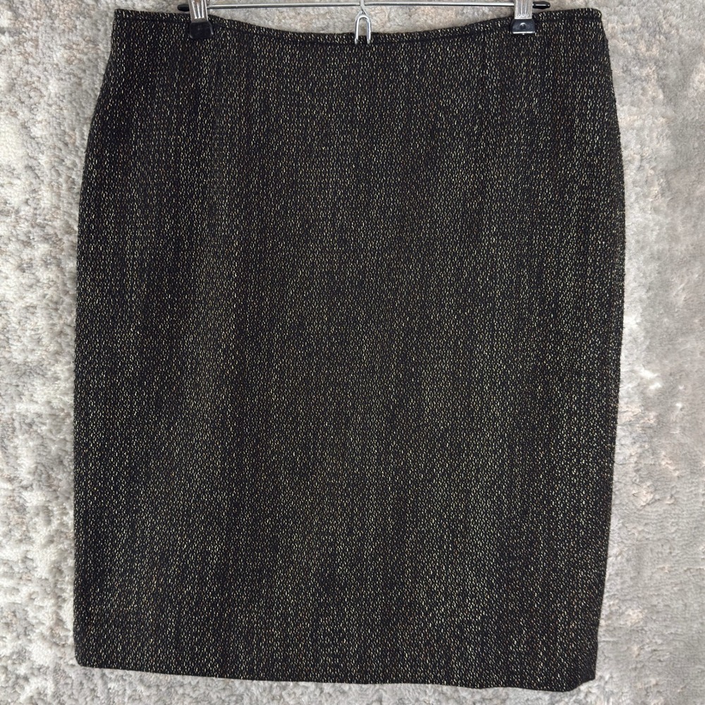 Jones New York Size 10 Metallic Tweed Pencil Skirt Black Gold Sleeveless Womens